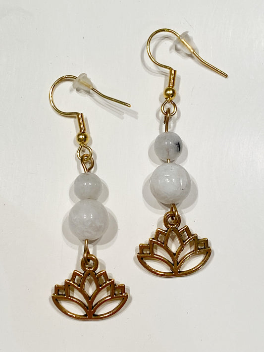 Boucles d'oreilles Pierre de Lune " Lotus"